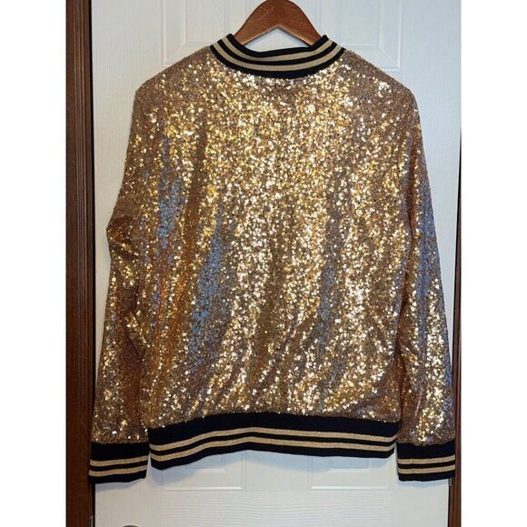 Torrid Allover Gold &โBlack Sequin Long Sleeve Bomber Jacket Pockets Lined SZ1X - Picture 4 of 16